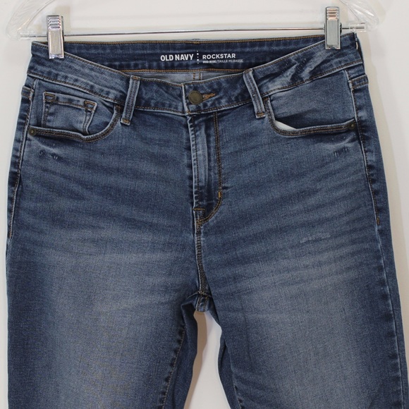 OLD NAVY Rockstar Mid-Rise Distressed Raw Hem Jeans Stretch Denim Knee Holes 8 - Picture 11 of 12